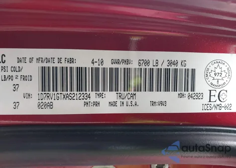 2010 Dodge Ram 1500 Slt/Sport/Trx from USA, damaged, VIN 1D7RV1GTXAS212334